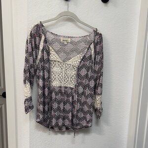 Anthropologie Purple and Cream Patterned Blouse